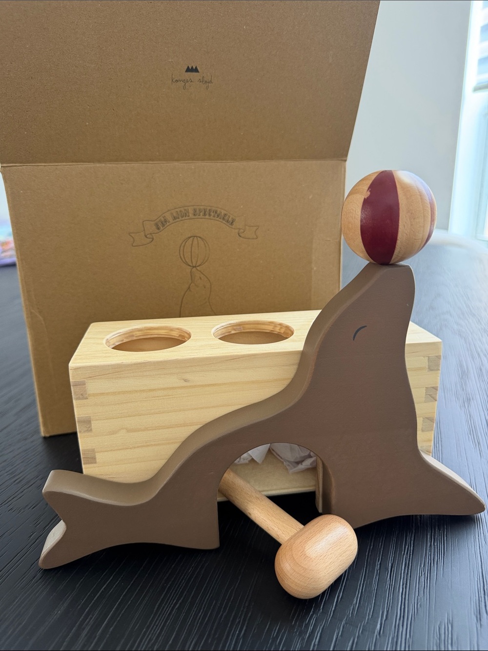 Wooden Seal Balancing Toy — Brown Plush-Style Design
